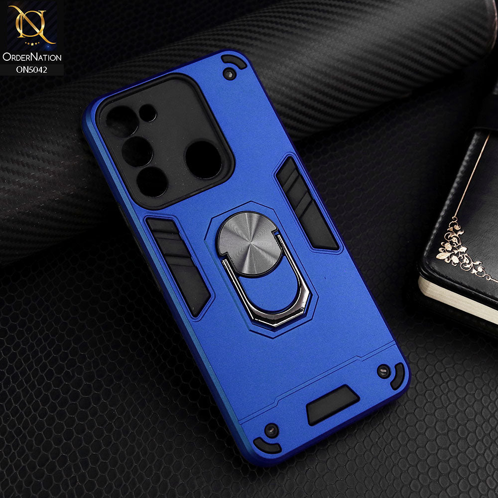 Tecno Spark 8C Cover - Blue - New Dual PC + TPU Hybrid Style Protective Soft Border Case With Kickstand Holder