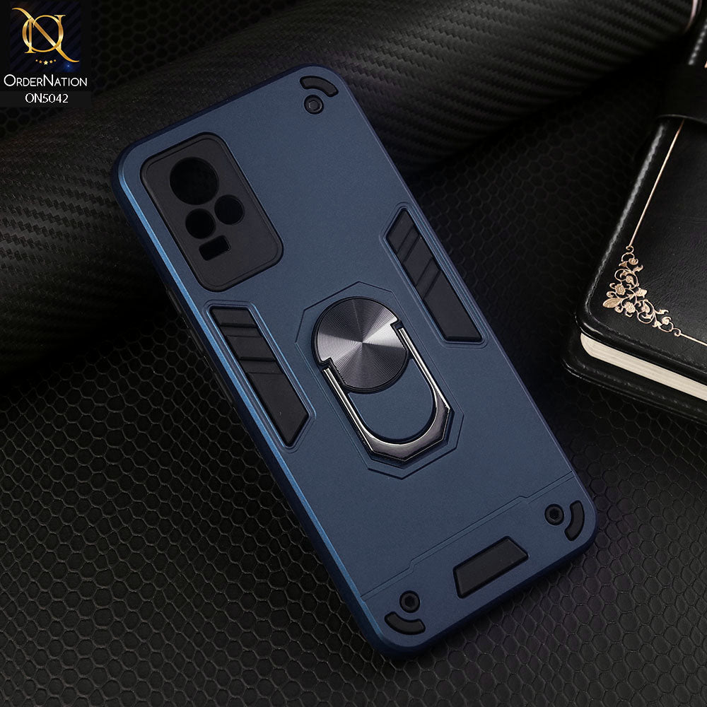 Vivo Y73 Cover - Midnight Blue - New Dual PC + TPU Hybrid Style Protective Soft Border Case With Kickstand Holder