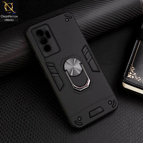 Vivo V23e 5G Cover - Black - New Dual PC + TPU Hybrid Style Protective Soft Border Case With Kickstand Holder