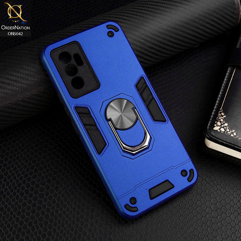 Vivo V23e 5G Cover - Blue - New Dual PC + TPU Hybrid Style Protective Soft Border Case With Kickstand Holder