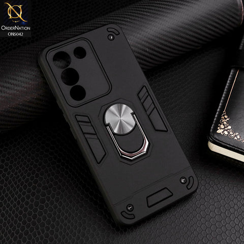 Vivo V29e Cover - Black - New Dual PC + TPU Hybrid Style Protective Soft Border Case With Kickstand Holder