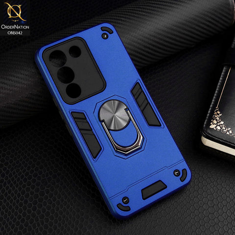 Vivo V29e Cover - Blue - New Dual PC + TPU Hybrid Style Protective Soft Border Case With Kickstand Holder