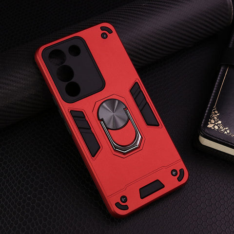 Vivo V29e Cover - Red - New Dual PC + TPU Hybrid Style Protective Soft Border Case With Kickstand Holder