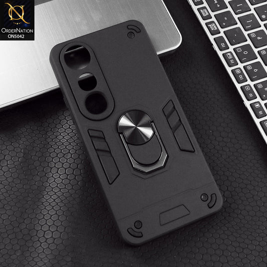 Vivo V50 Lite Cover - Black - New Dual PC + TPU Hybrid Style Protective Soft Border Case With Kickstand Holder