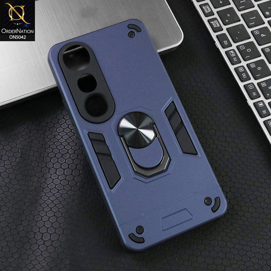 Vivo V50 Lite Cover - Midnight Blue - New Dual PC + TPU Hybrid Style Protective Soft Border Case With Kickstand Holder