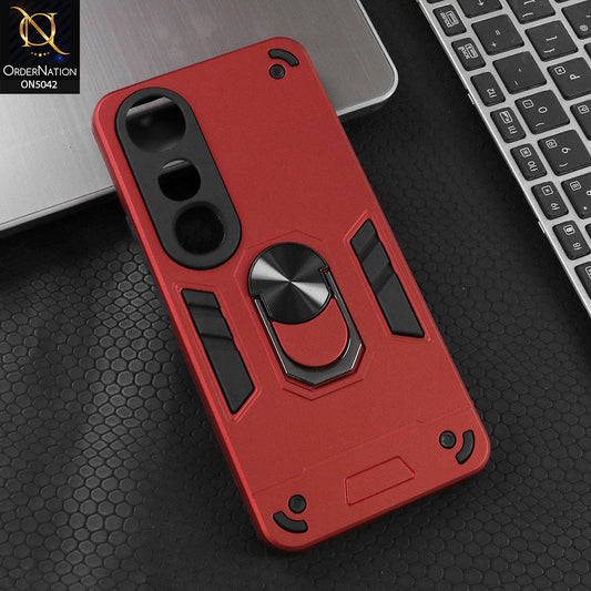 Vivo V50 Lite Cover - Red - New Dual PC + TPU Hybrid Style Protective Soft Border Case With Kickstand Holder