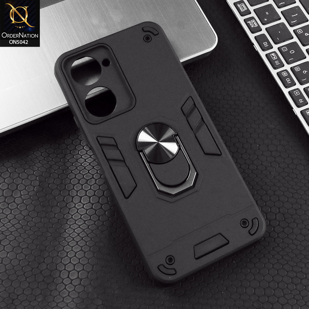 Vivo Y03 Cover - Black - New Dual PC + TPU Hybrid Style Protective Soft Border Case With Kickstand Holder