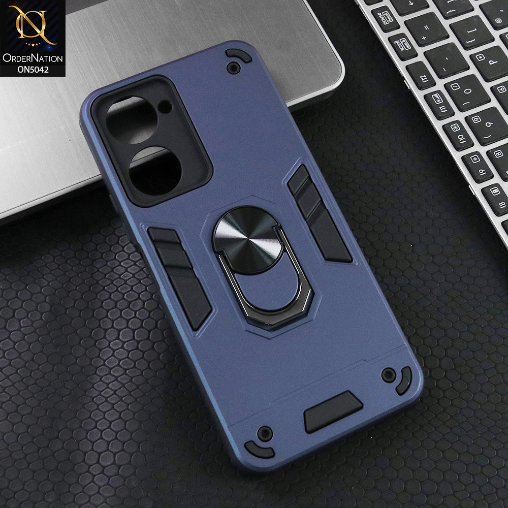 Vivo Y18 Cover - Midnight Blue - New Dual PC + TPU Hybrid Style Protective Soft Border Case With Kickstand Holder