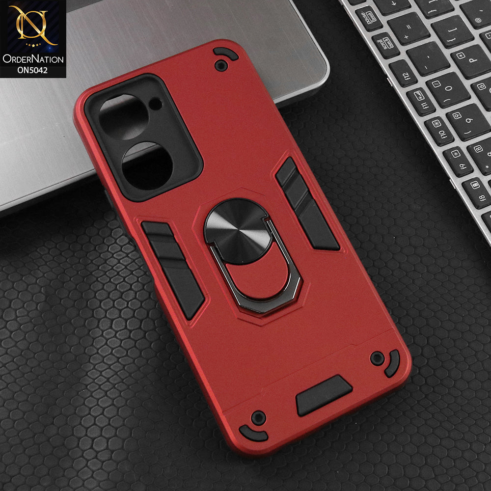 Vivo Y03t Cover - Red - New Dual PC + TPU Hybrid Style Protective Soft Border Case With Kickstand Holder
