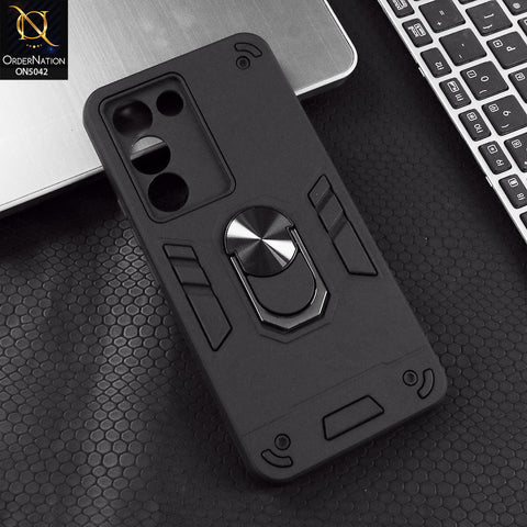 Vivo Y200e Cover - Black - New Dual PC + TPU Hybrid Style Protective Soft Border Case With Kickstand Holder