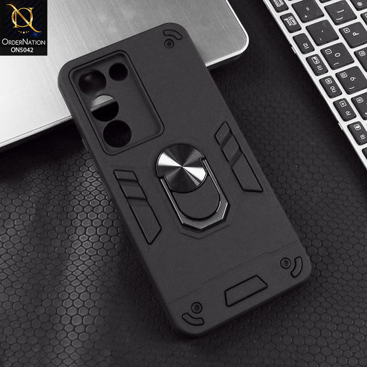 Vivo Y100 4G Cover - Black - New Dual PC + TPU Hybrid Style Protective Soft Border Case With Kickstand Holder