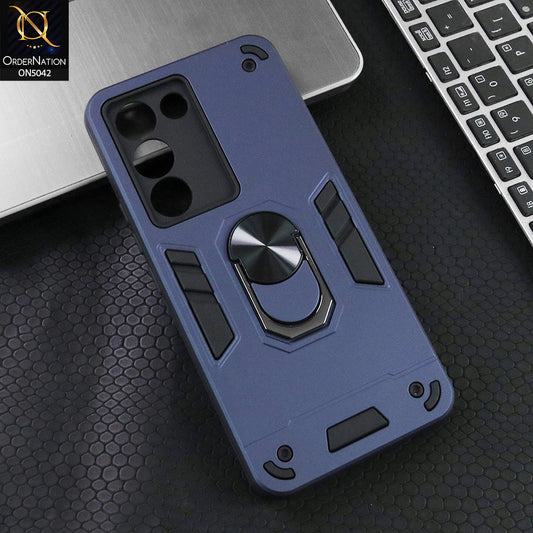 Vivo V30 Lite 4G Cover - Midnight Blue - New Dual PC + TPU Hybrid Style Protective Soft Border Case With Kickstand Holder