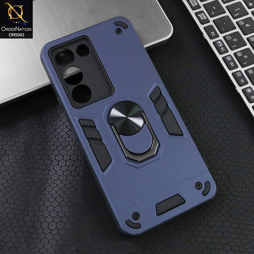 Vivo Y100 4G Cover - Midnight Blue - New Dual PC + TPU Hybrid Style Protective Soft Border Case With Kickstand Holder