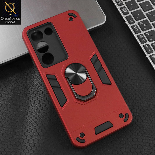 Vivo Y100 4G Cover - Red - New Dual PC + TPU Hybrid Style Protective Soft Border Case With Kickstand Holder
