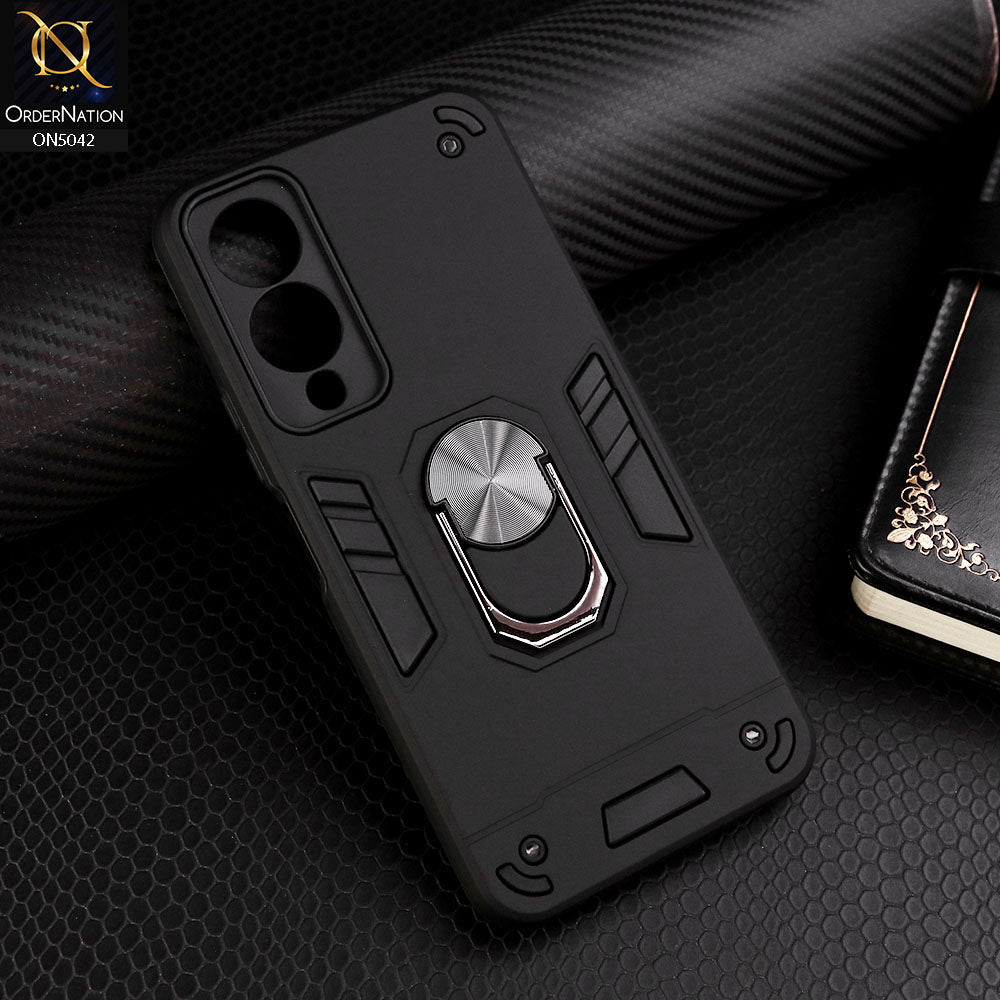 Vivo Y17s Cover - Black - New Dual PC + TPU Hybrid Style Protective Soft Border Case With Kickstand Holder
