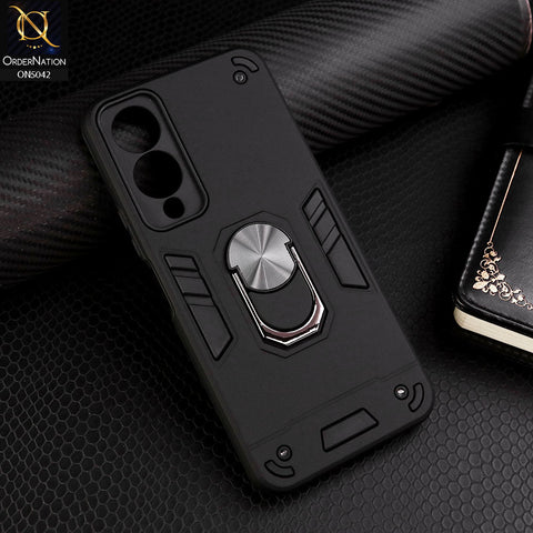 Vivo Y17s Cover - Black - New Dual PC + TPU Hybrid Style Protective Soft Border Case With Kickstand Holder