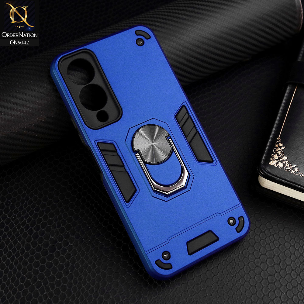 Vivo Y17s Cover - Blue - New Dual PC + TPU Hybrid Style Protective Soft Border Case With Kickstand Holder