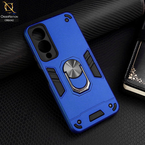 Vivo Y17s Cover - Blue - New Dual PC + TPU Hybrid Style Protective Soft Border Case With Kickstand Holder
