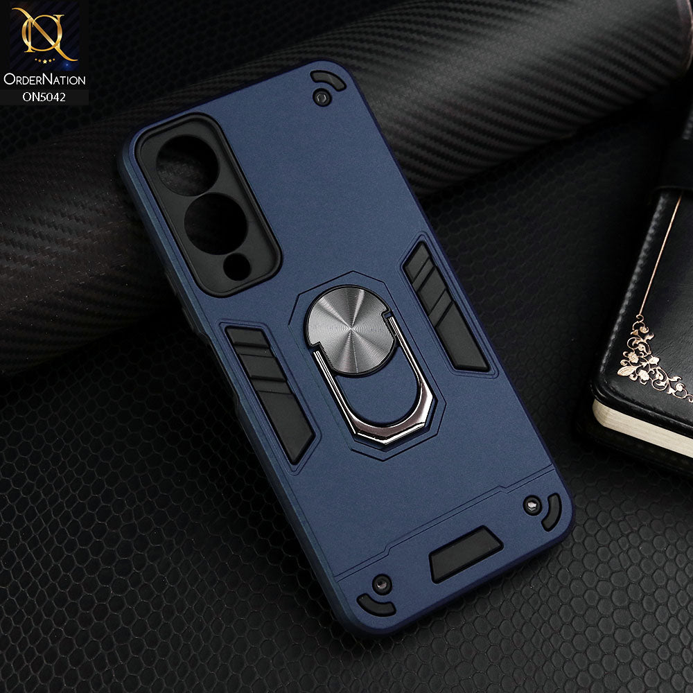 Vivo Y17s Cover - Midnight Blue - New Dual PC + TPU Hybrid Style Protective Soft Border Case With Kickstand Holder