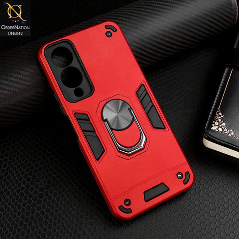 Vivo Y17s Cover - Red - New Dual PC + TPU Hybrid Style Protective Soft Border Case With Kickstand Holder
