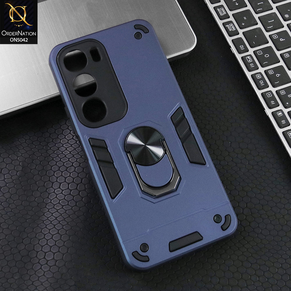 Vivo Y29 5G Cover - Midnight Blue - New Dual PC + TPU Hybrid Style Protective Soft Border Case With Kickstand Holder