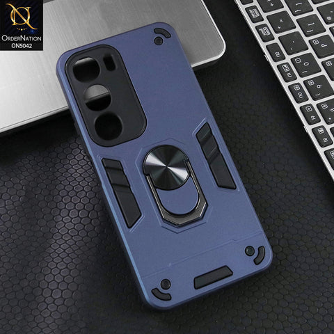 Vivo Y29 5G Cover - Midnight Blue - New Dual PC + TPU Hybrid Style Protective Soft Border Case With Kickstand Holder