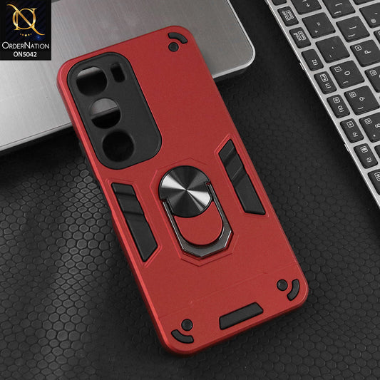 Vivo Y29 5G Cover - Red - New Dual PC + TPU Hybrid Style Protective Soft Border Case With Kickstand Holder