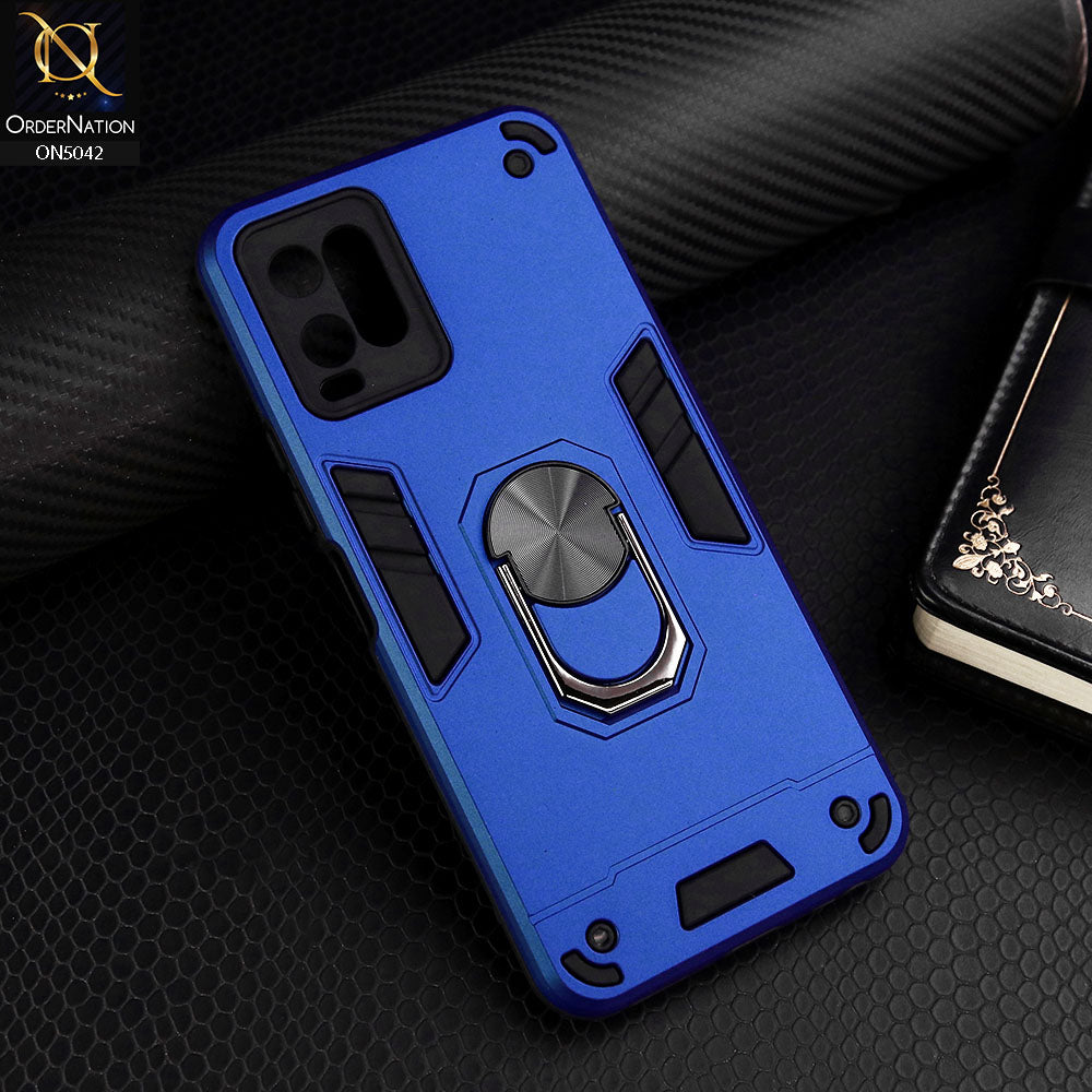 Vivo Y21e Cover - Blue - New Dual PC + TPU Hybrid Style Protective Soft Border Case With Kickstand Holder