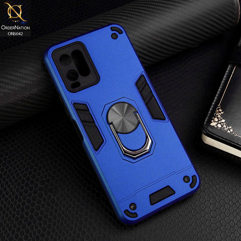 Vivo Y21e Cover - Blue - New Dual PC + TPU Hybrid Style Protective Soft Border Case With Kickstand Holder