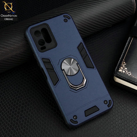 Vivo Y21a Cover - Midnight Blue - New Dual PC + TPU Hybrid Style Protective Soft Border Case With Kickstand Holder