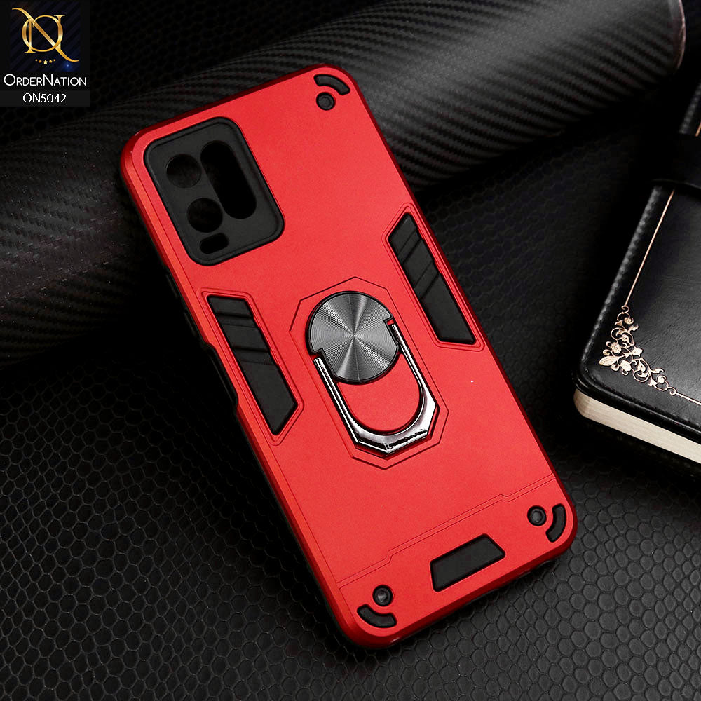 Vivo Y21 Cover - Red - New Dual PC + TPU Hybrid Style Protective Soft Border Case With Kickstand Holder