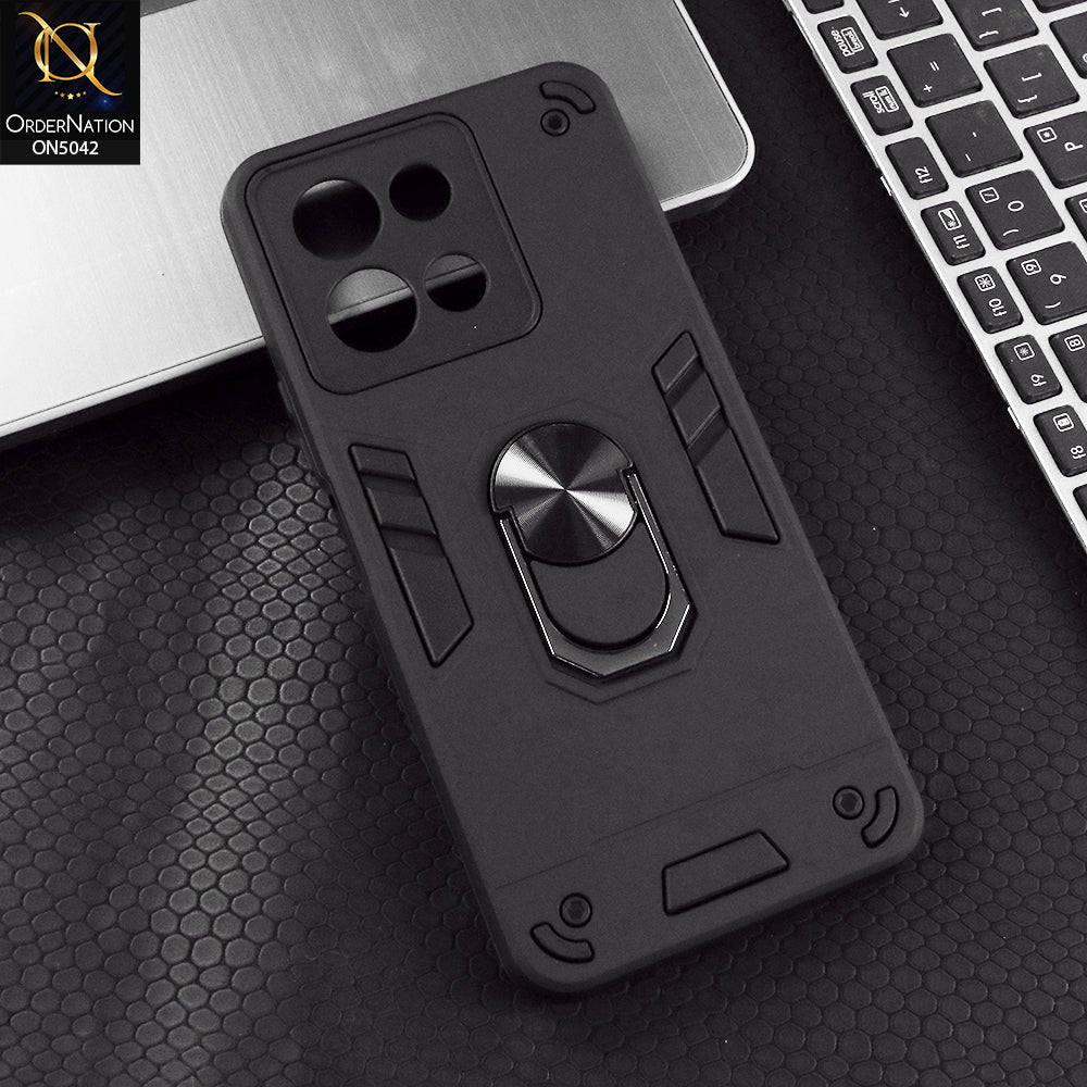 Vivo Y28 4G Cover - Black - New Dual PC + TPU Hybrid Style Protective Soft Border Case With Kickstand Holder
