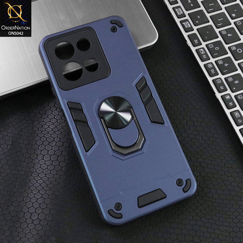 Vivo Y28 4G Cover - Midnight Blue - New Dual PC + TPU Hybrid Style Protective Soft Border Case With Kickstand Holder