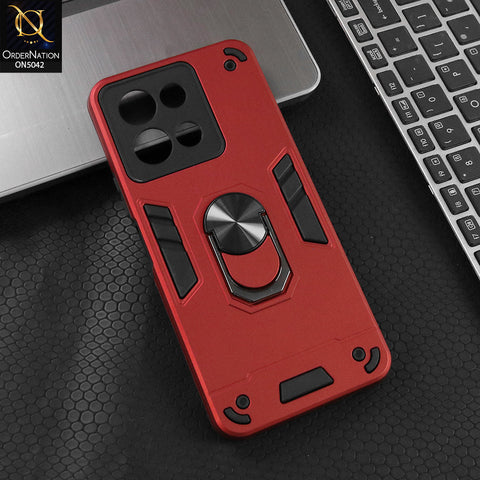 Vivo Y28 4G Cover - Red - New Dual PC + TPU Hybrid Style Protective Soft Border Case With Kickstand Holder