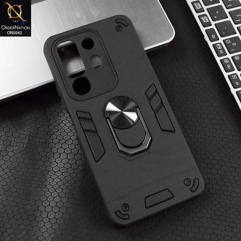 Vivo Y29 4G Cover - Black - New Dual PC + TPU Hybrid Style Protective Soft Border Case With Kickstand Holder