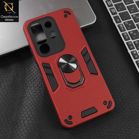 Vivo Y300t / Vivo T4x Cover - Red - New Dual PC + TPU Hybrid Style Protective Soft Border Case With Kickstand Holder