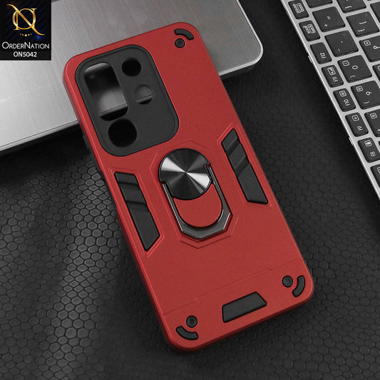 Vivo Y29 4G Cover - Red - New Dual PC + TPU Hybrid Style Protective Soft Border Case With Kickstand Holder