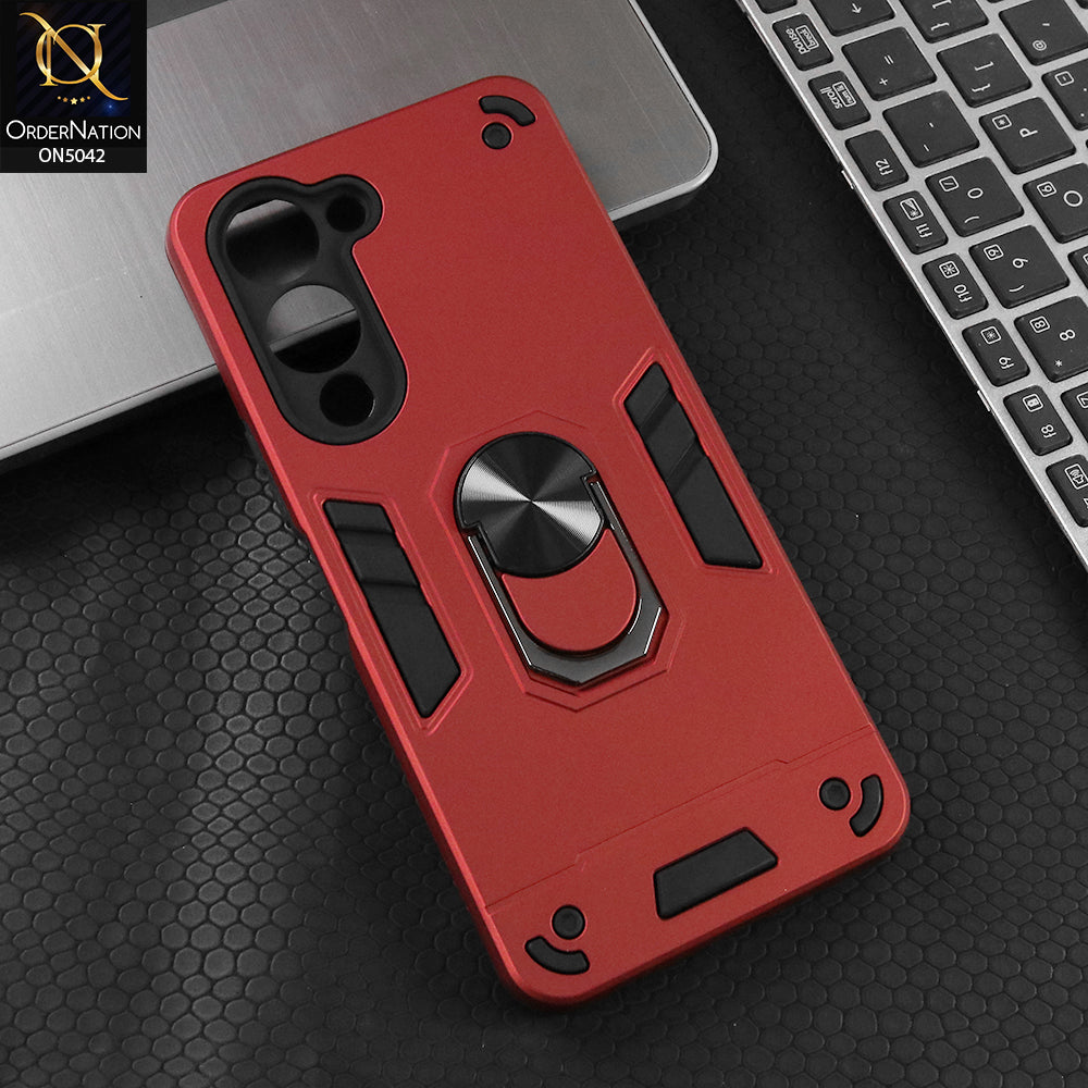 Vivo Y29s Cover - Red - New Dual PC + TPU Hybrid Style Protective Soft Border Case With Kickstand Holder