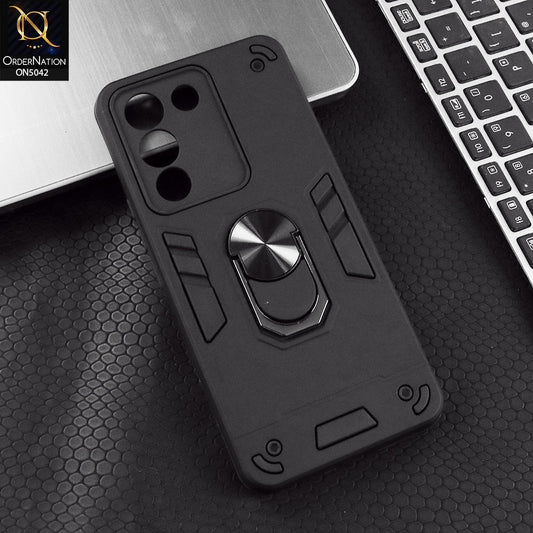 Vivo Y300 Cover - Black - New Dual PC + TPU Hybrid Style Protective Soft Border Case With Kickstand Holder
