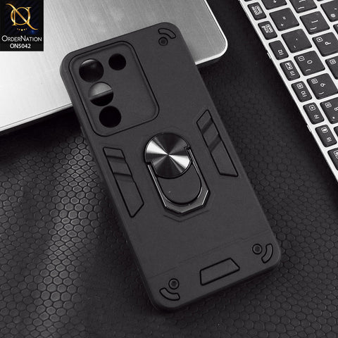 Vivo Y300 Cover - Black - New Dual PC + TPU Hybrid Style Protective Soft Border Case With Kickstand Holder
