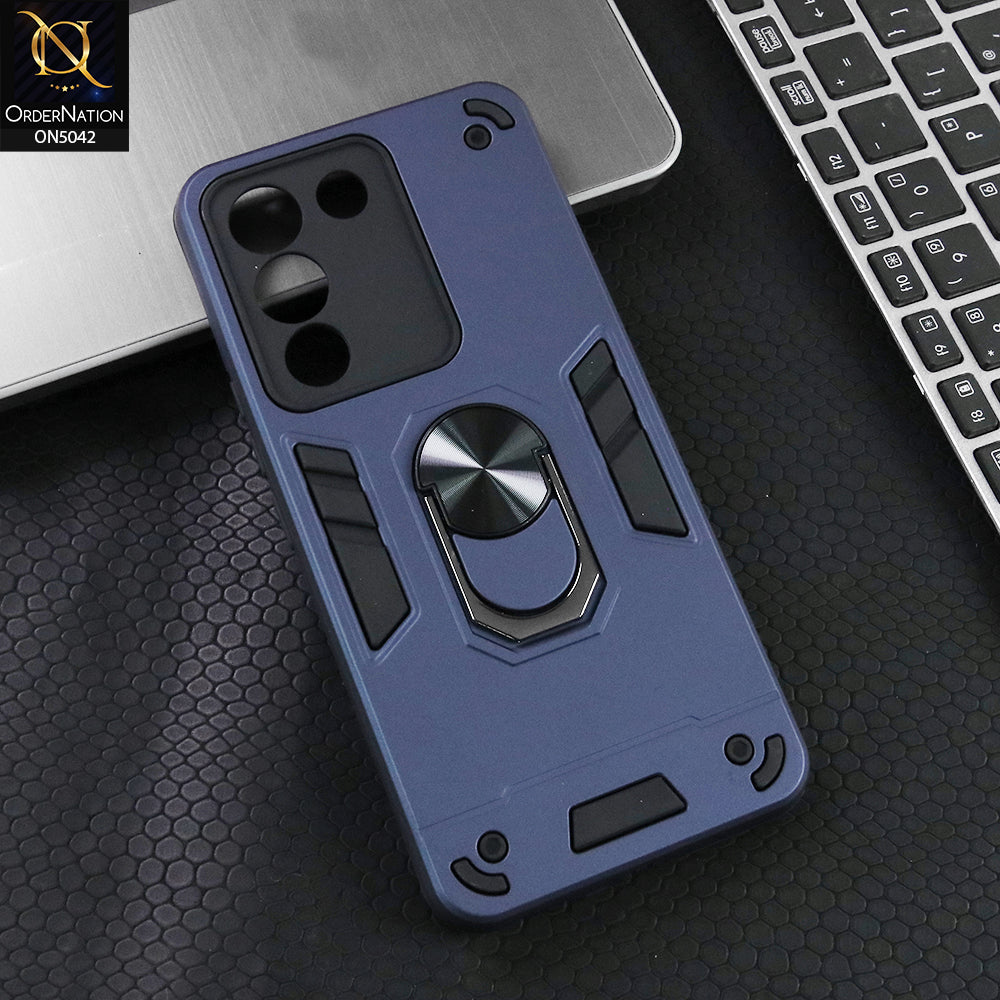 Vivo Y300 Cover - Midnight Blue - New Dual PC + TPU Hybrid Style Protective Soft Border Case With Kickstand Holder