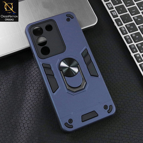 Vivo Y300 Cover - Midnight Blue - New Dual PC + TPU Hybrid Style Protective Soft Border Case With Kickstand Holder