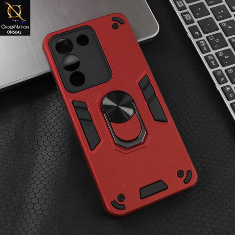 Vivo V40 Lite (IDN) Cover - Red - New Dual PC + TPU Hybrid Style Protective Soft Border Case With Kickstand Holder