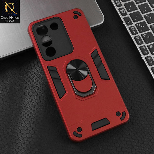 Vivo Y300 Cover - Red - New Dual PC + TPU Hybrid Style Protective Soft Border Case With Kickstand Holder