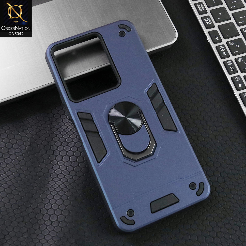 Vivo Y36 5G Cover - Midnight Blue - New Dual PC + TPU Hybrid Style Protective Soft Border Case With Kickstand Holder