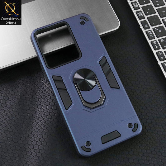 Vivo Y27s Cover - Midnight Blue - New Dual PC + TPU Hybrid Style Protective Soft Border Case With Kickstand Holder