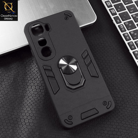 Vivo Y400 4G Cover - Black - New Dual PC + TPU Hybrid Style Protective Soft Border Case With Kickstand Holder
