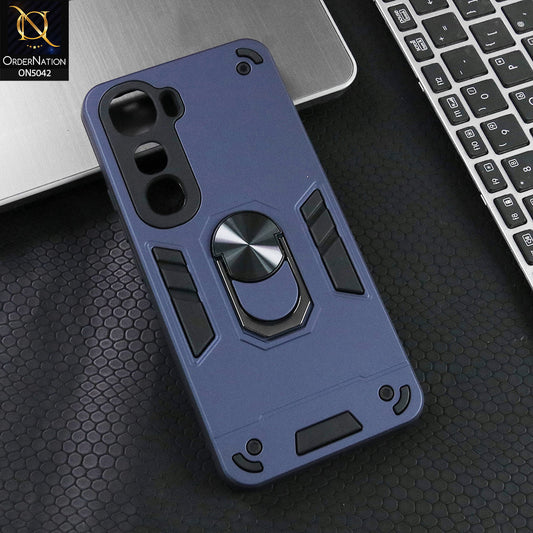 Vivo Y400 4G Cover - Midnight Blue - New Dual PC + TPU Hybrid Style Protective Soft Border Case With Kickstand Holder