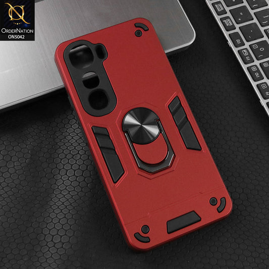 Vivo Y400 Cover - Red - New Dual PC + TPU Hybrid Style Protective Soft Border Case With Kickstand Holder