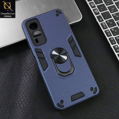 Vivo Y51 (2020 September) Cover - Midnight Blue - New Dual PC + TPU Hybrid Style Protective Soft Border Case With Kickstand Holder